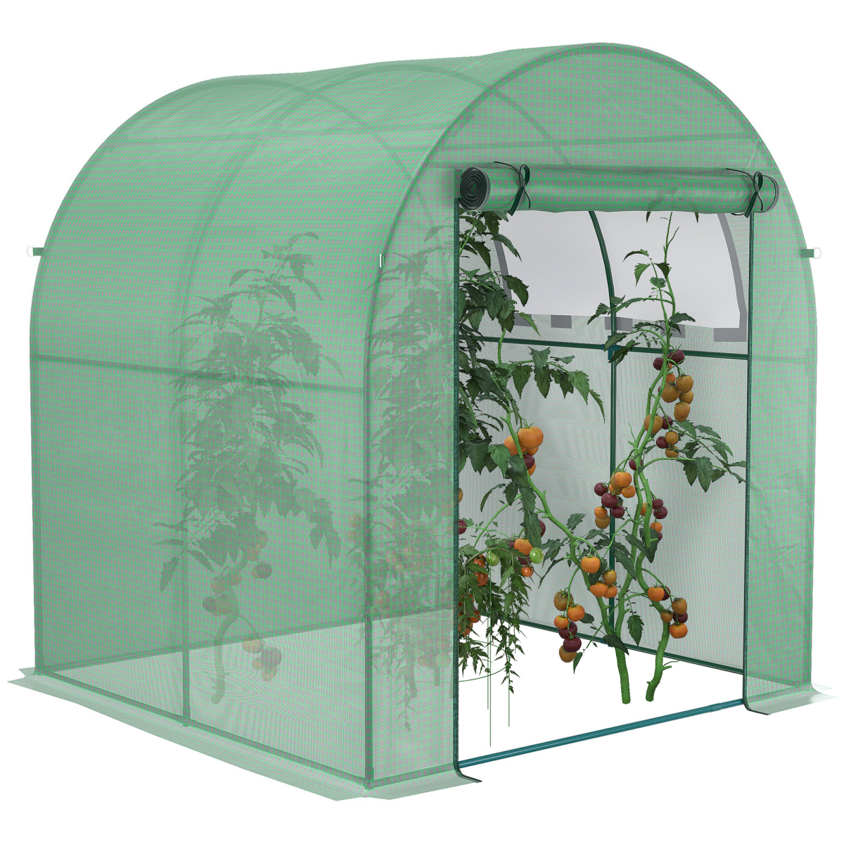 Polytunnel Greenhouse for Garden W/ Mesh Window and Steel Frame, 1.8 x 1.8 x 2 m